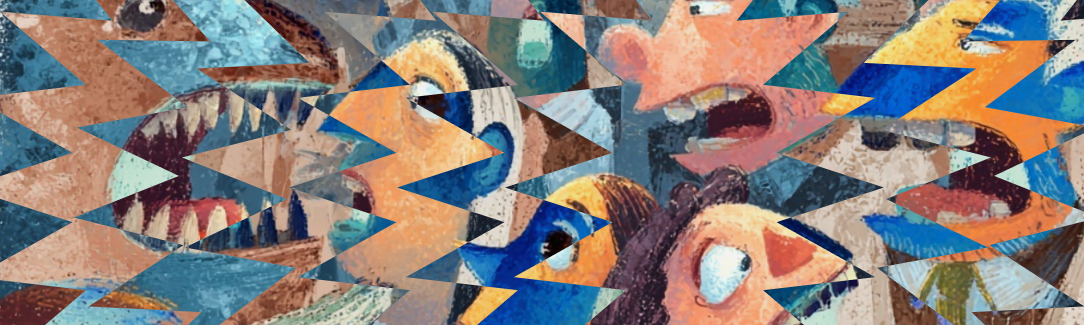 An illustration of a multitude of people talking or screaming at each other