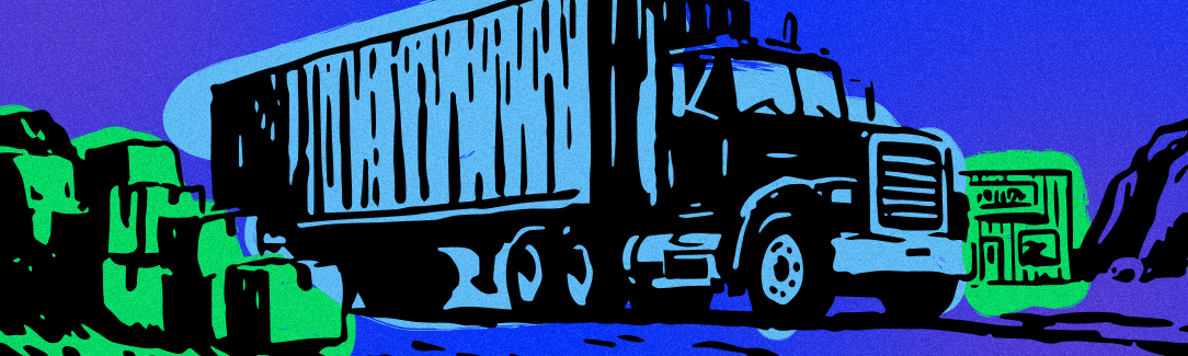 An AI-generated illustration of a truck delivering packages to stores